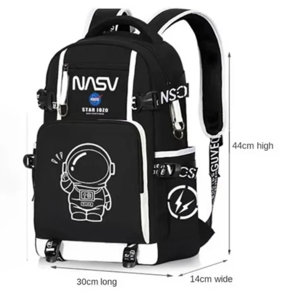 Mochila Escolar Impermeável Nasa- Brilha no Escuro